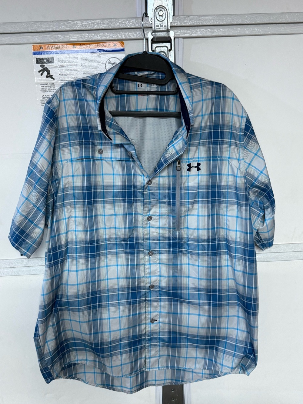 Under Armour Men’s Blue and White Plaid Short-Sleeve Button-Down